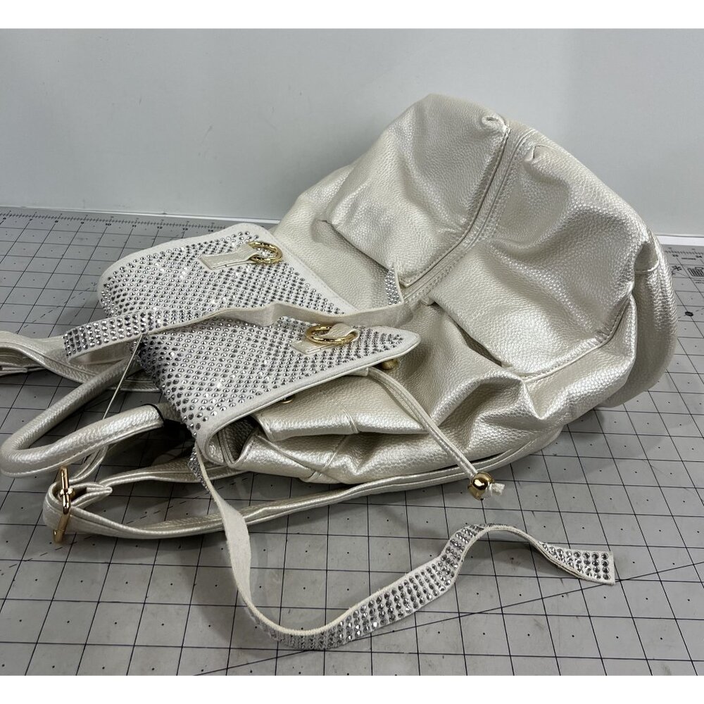 Rhinestone Accent Fashion Backpack Pearl BZL-1102 Handbag Express NEW Leather